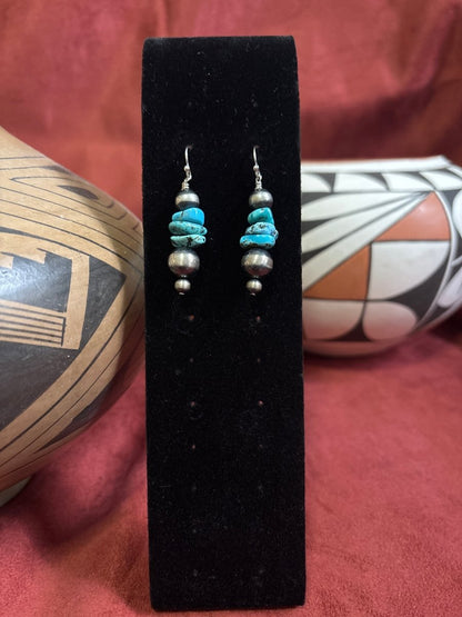 Earrings, Turquoise & Navajo Dangle - Turquoise Mustang