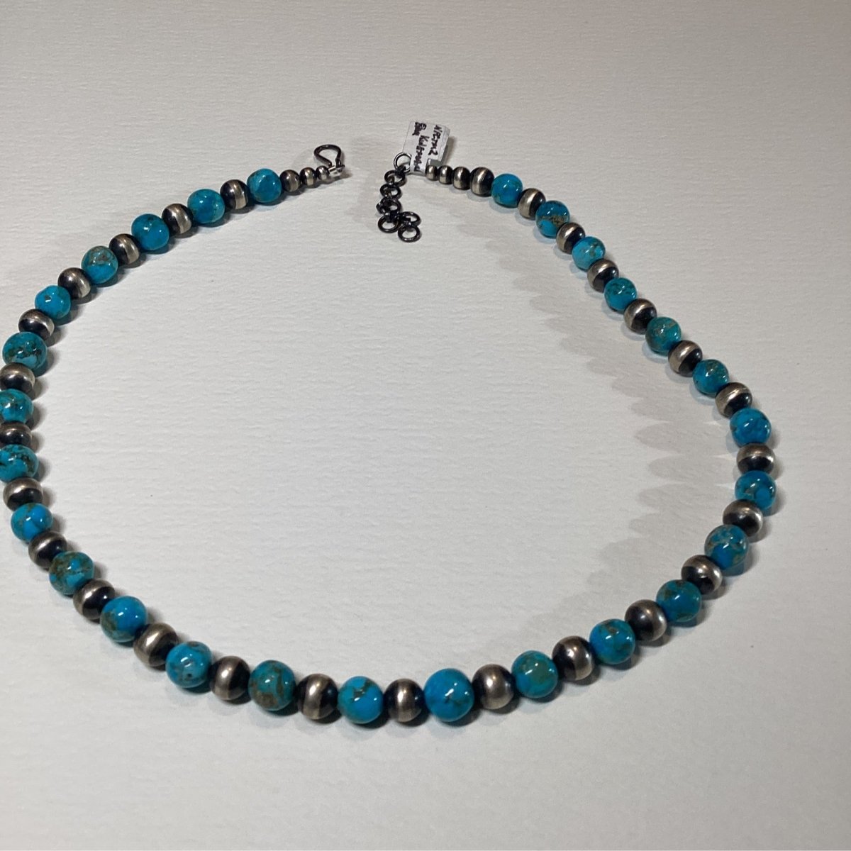 17", 1 strand, 6mm Navajo Pearls with 8 - 9mm KIngman semi - rounds, TM - Turquoise Mustang