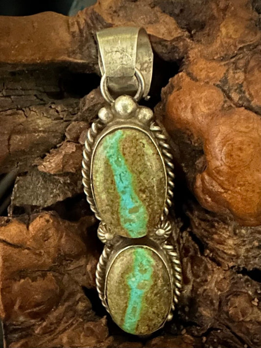 Royston Ribbon Two Stone Pendant, Robert Shakey - Turquoise Mustang