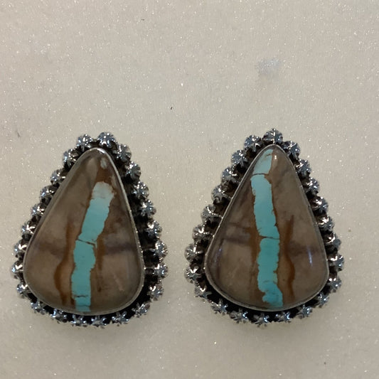 Earrings, Royston Ribbon Turquoise Cab, Pear, star bez, stud, DD (1) - Turquoise Mustang