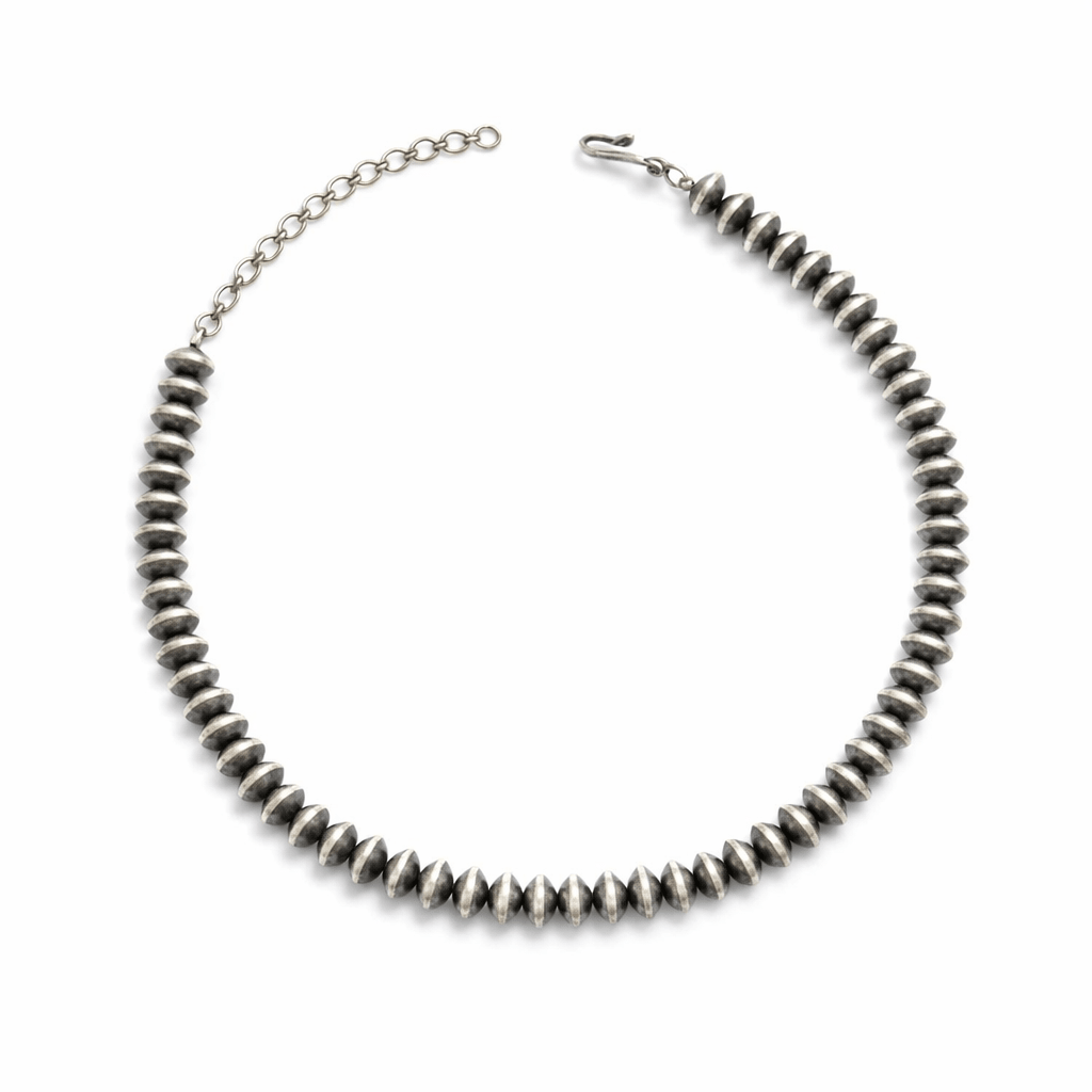 8mm Mustang Silver Fat Saucers Pearls - Turquoise Mustang