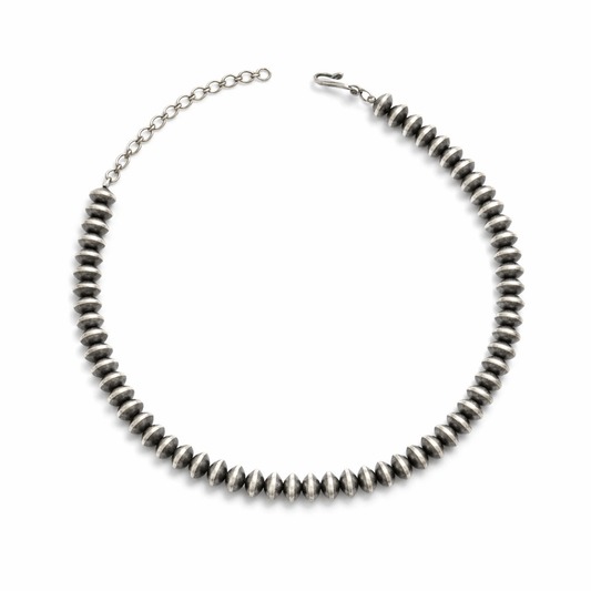 8mm Mustang Silver Fat Saucers Pearls - Turquoise Mustang