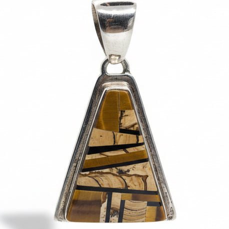 Picture Jasper Inlay Triangle Pendant by First American Traders, Sterling Silver - Turquoise Mustang