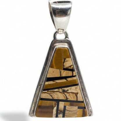 Picture Jasper Inlay Triangle Pendant by First American Traders, Sterling Silver - Turquoise Mustang