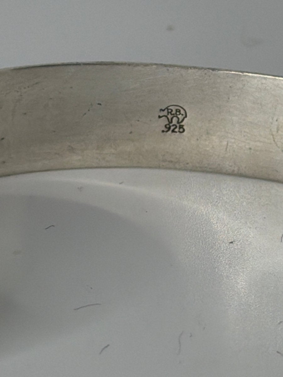 Two - Track Sterling Silver Cuff, Running Bear - Turquoise Mustang