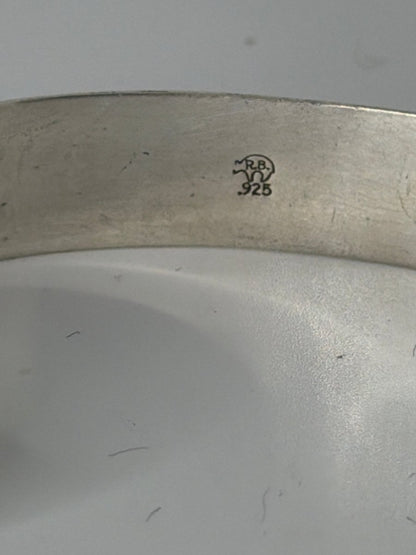 Two - Track Sterling Silver Cuff, Running Bear - Turquoise Mustang