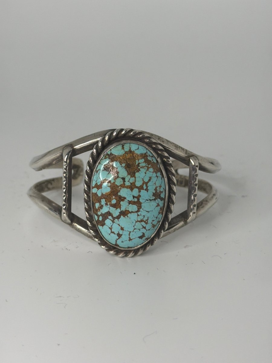 Vintage 8 Turquoise Two - Wire Bracelet Cuff - Turquoise Mustang