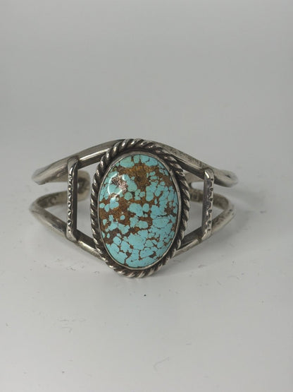 Vintage 8 Turquoise Two - Wire Bracelet Cuff - Turquoise Mustang