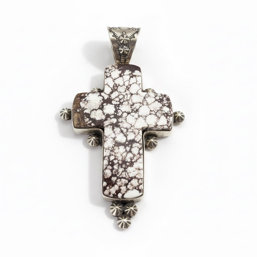 The Sunflower Cross Pendant in Wild Horse Magnesite - Turquoise Mustang