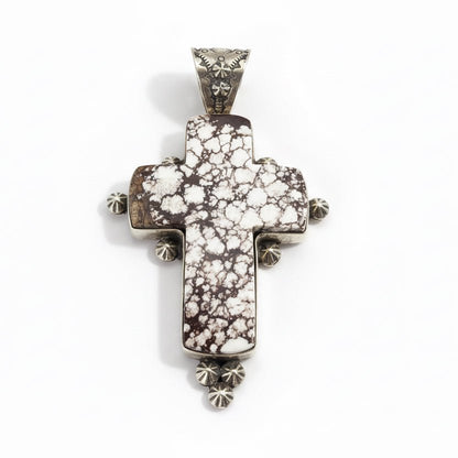 The Sunflower Cross Pendant in Wild Horse Magnesite - Turquoise Mustang